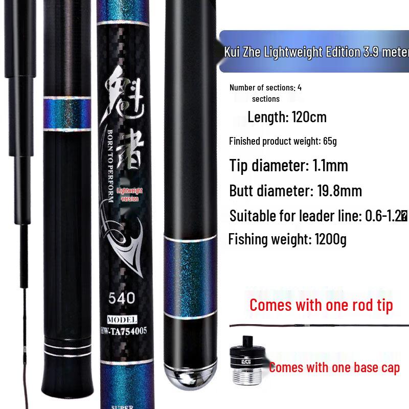 TICA Kuizhe Lightweight Tai Fishing Rod Includes 1 Spare Tip & Lightweight Butt Cap