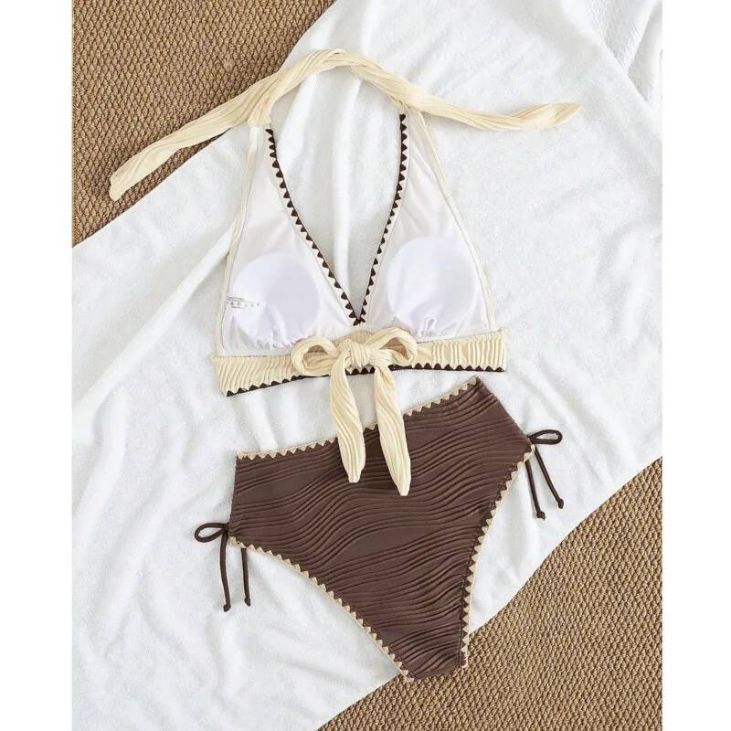 Sexy Color-block Bikini Women's Two-piece Lace Swimsuit Summer Beachwear