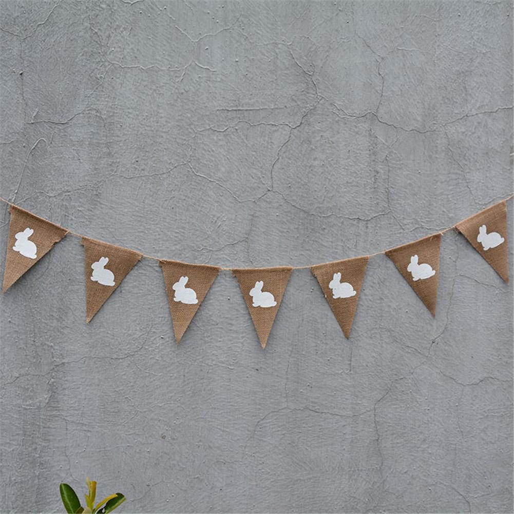 7Pcs Rabbit Triangle Hanging Linen Flags Banner Bunting for Baby Birthday Party Decor