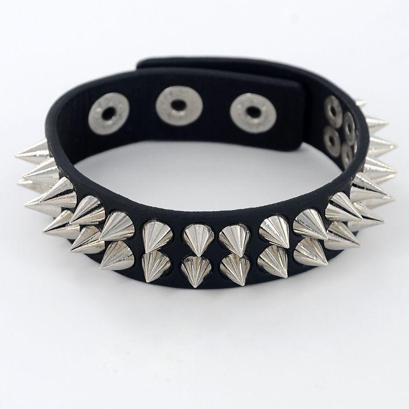 Punk Silber Nietenarmband Schwarzes PU-Leder Verstellbar 1/3 Stück Gothic Schmuck für Festival Party Outfit