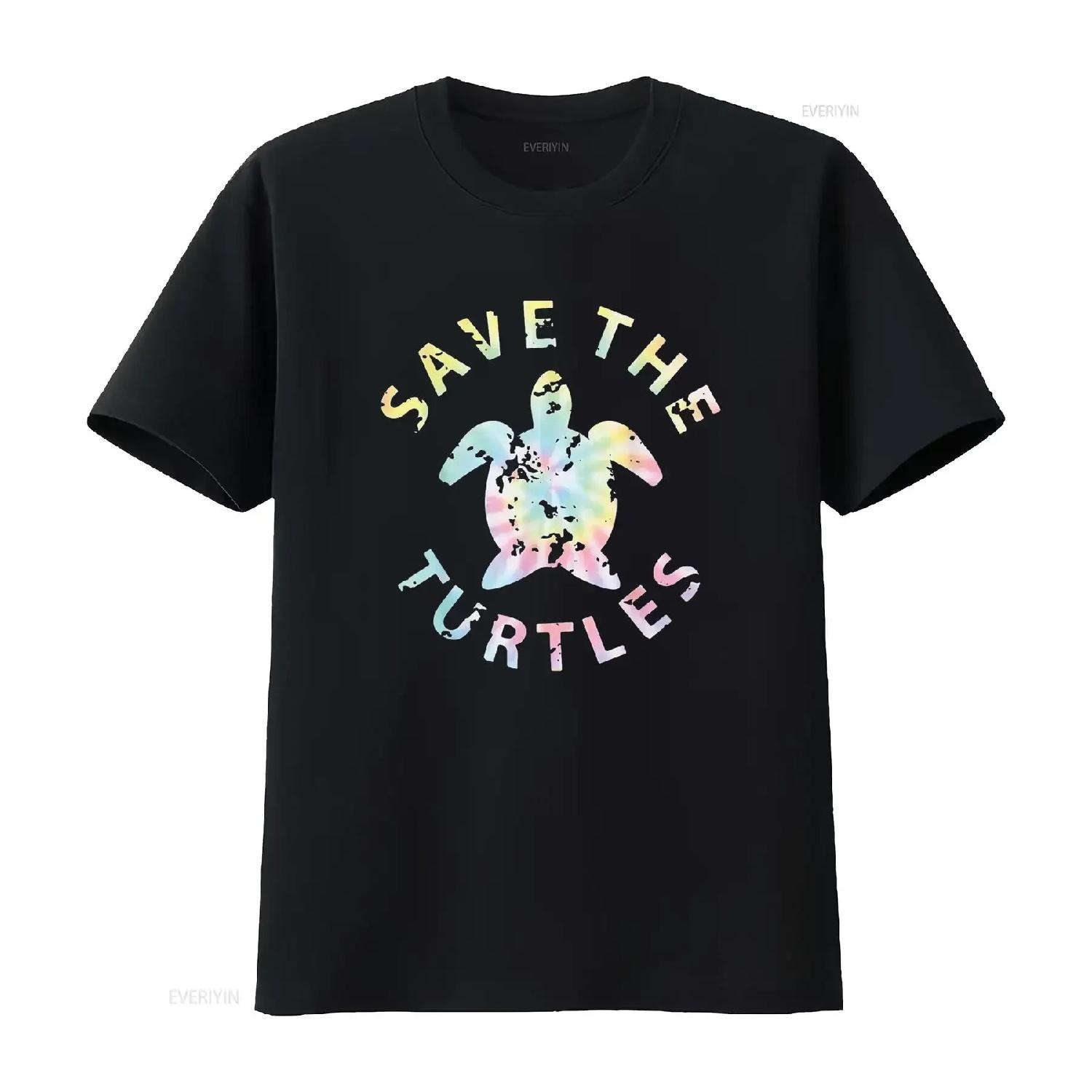 

Save The Turtles Tie Dye Women s T Shirt Cool Designs vintage Washed Soft designer clothes homme streetwear Versatile S чёрный