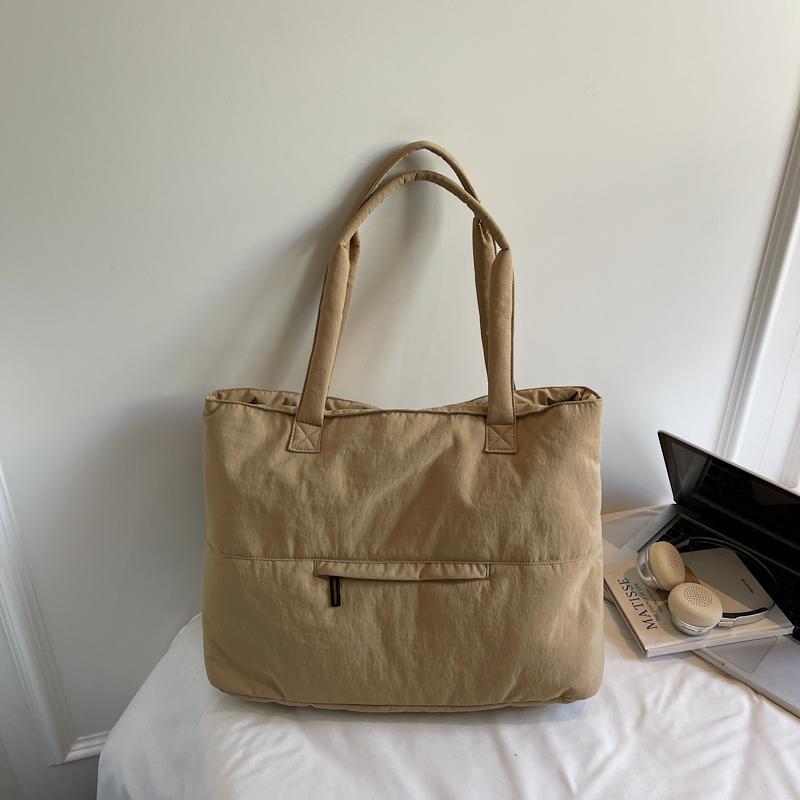 Minimalist Solid Color Tote Bag for Women – Large Capacity Shoulder Bag with Front Pocket – Perfect for Daily Use, Shopping, and School