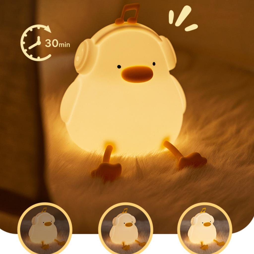 Cartoon Cute Duck Silicone Lamp USB Rechargeable Touch Dimming Timer Sleep Night Light Children's Room Bedroom Decorative Use