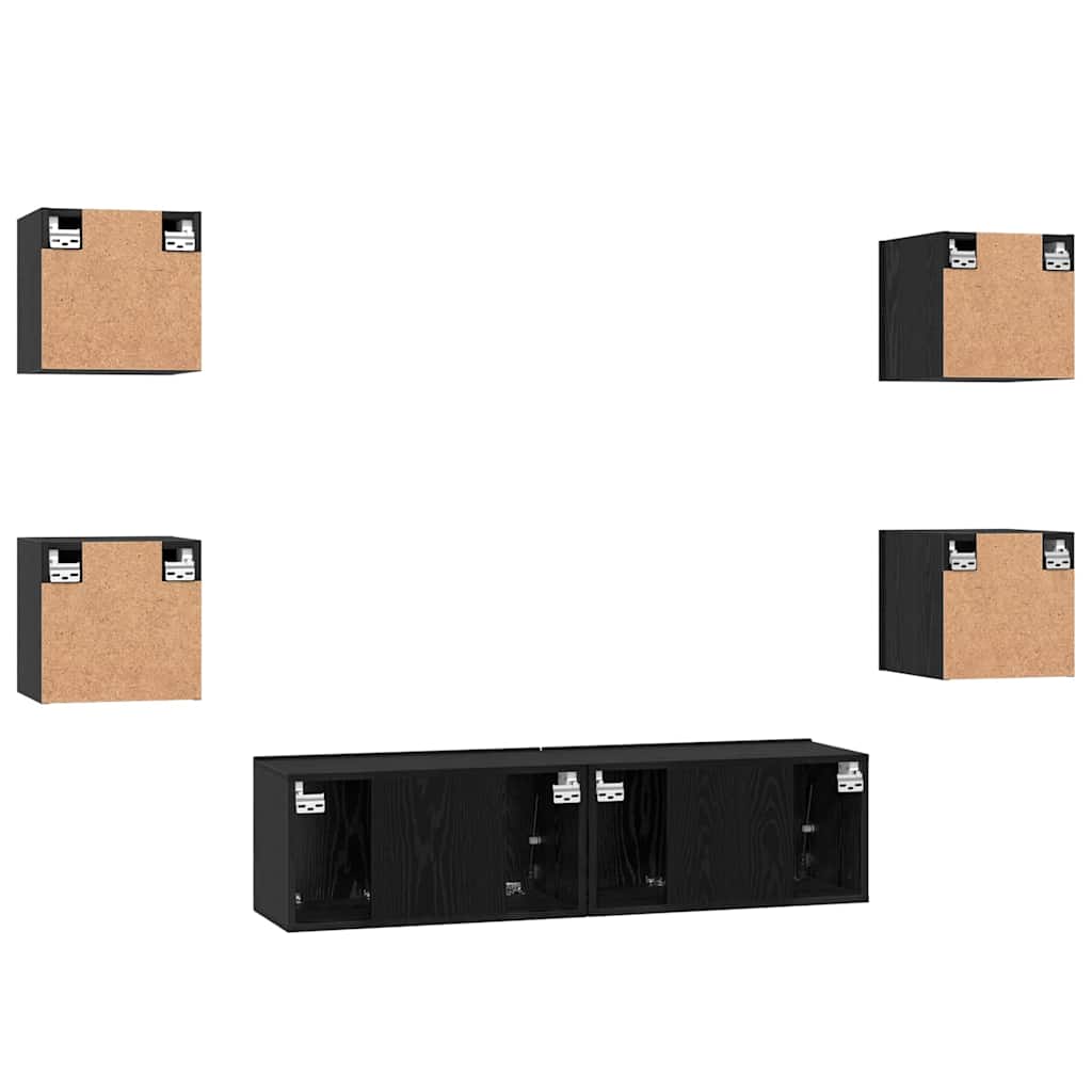 6 Piece TV Cabinet Set Black Oak Effect Wood Based Material