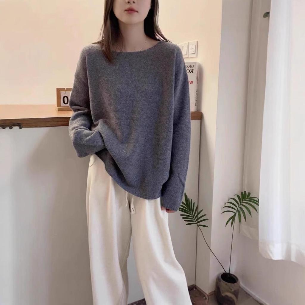 Korean Style One-Shoulder Cashmere Knit Sweater - Women's Loose Fit, Plus Size, Autumn/Winter Street Style Pure Wool Top