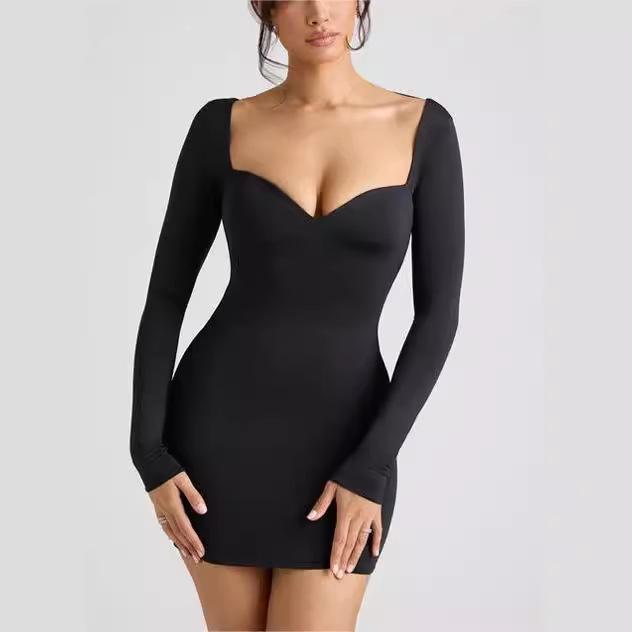 European and American sexy women's clothing new back small love big halter long sleeve mini skirt