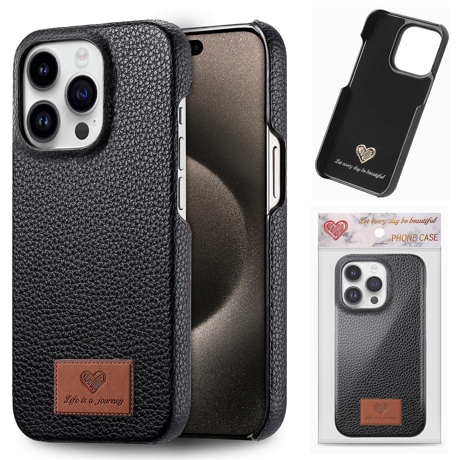 

Y5 For iPhone 16 Pro Max Case Litchi Texture Leather+TPU Slim Phone Cover Black