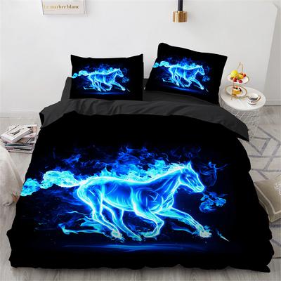 Juego de Funda Nórdica Steed Fuego Agua Caballo Animales Salvajes Cubierta de Edredón Juego de Ropa de Cama de Vida Silvestre Tamaño King Completo para Niños Niños Niñas Adolescentes