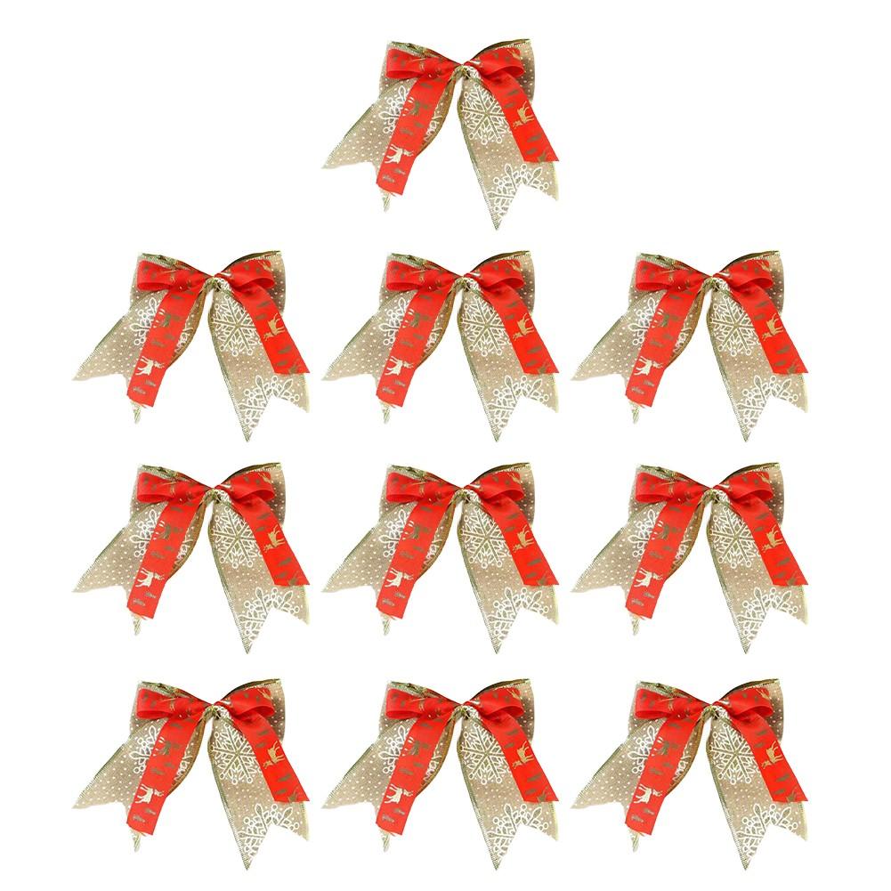 Set of 10 Decorative Christmas Bows for Tree and Holiday Event Use