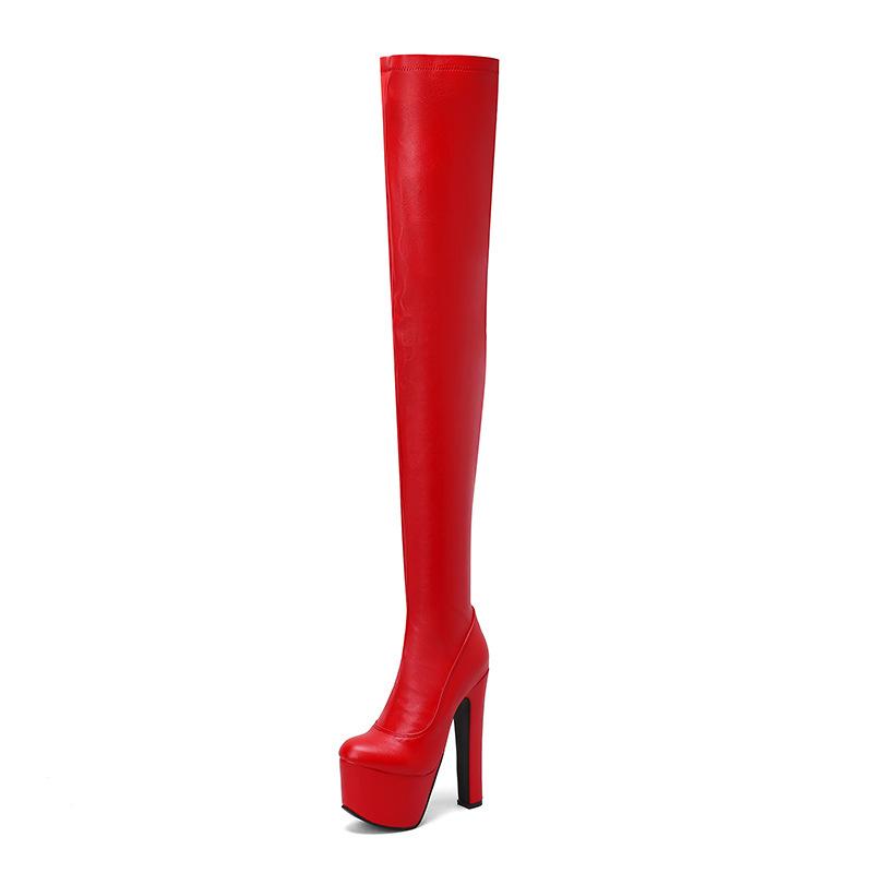 Autumn and Winter New Knee Boots  Super High Heel Waterproof Platform Red Nightclub Side Zipper Knight Boots Long  Boots