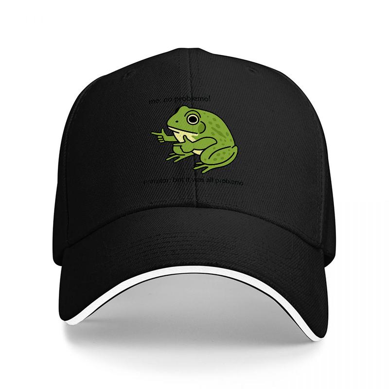 Frog Logo Black Baseball Cap with Green Amphibian Design and White Trim for Outdoor Wear and Casual Style