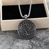 Vintage Stainless Steel Men's Necklace Double Sided Viking Tree Of Life Pendant