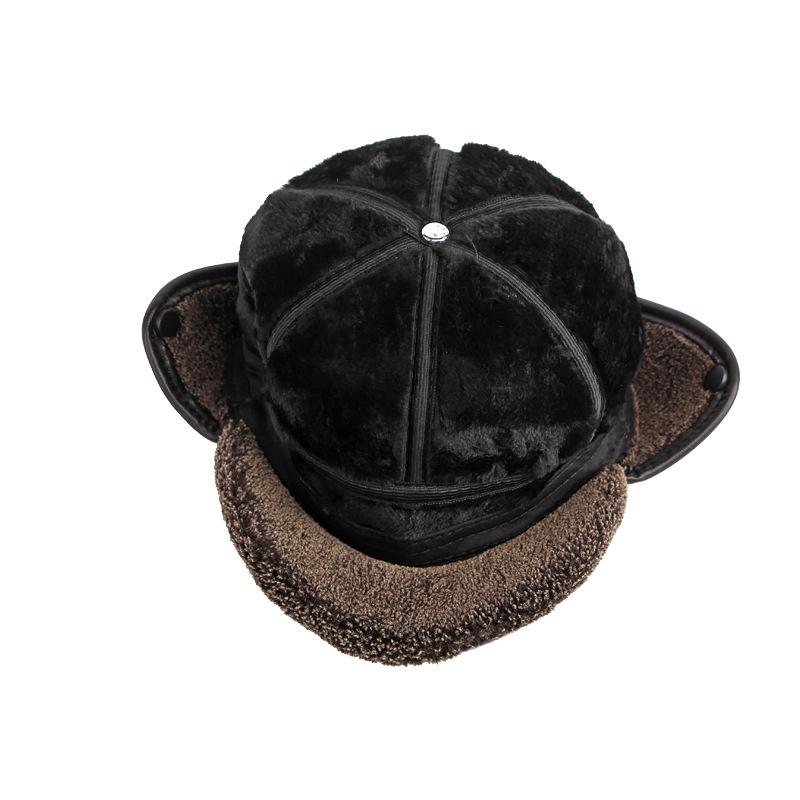 Hat Men's Winter Ear Protectors Neck Protectors Warm Middle-aged Elderly People's Cap Pu Leather Windproof Cold-proof Velvet Baseball Cap