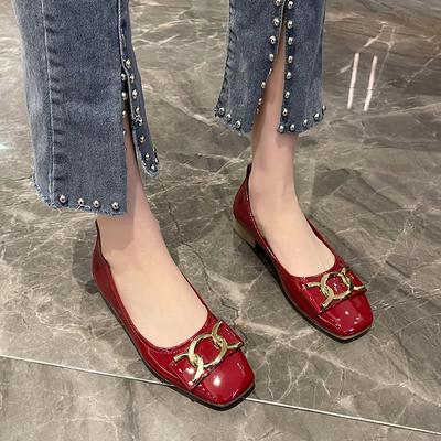 Fashion New Single Shoes Fashion Casual Thick Heel Square Toe Metal Light Cut Mary Jane Women's Shoes Size 35-40 Slip-On Square Heel