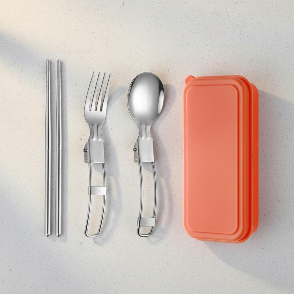Stainless Steel Portable Cutlery Set 304 Material Foldable Design For Picnic Camping