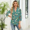 3/4-Ärmel Damenoberteile V-Ausschnitt Shirts Trendy Bedruckte Business Casual Arbeitsblusen