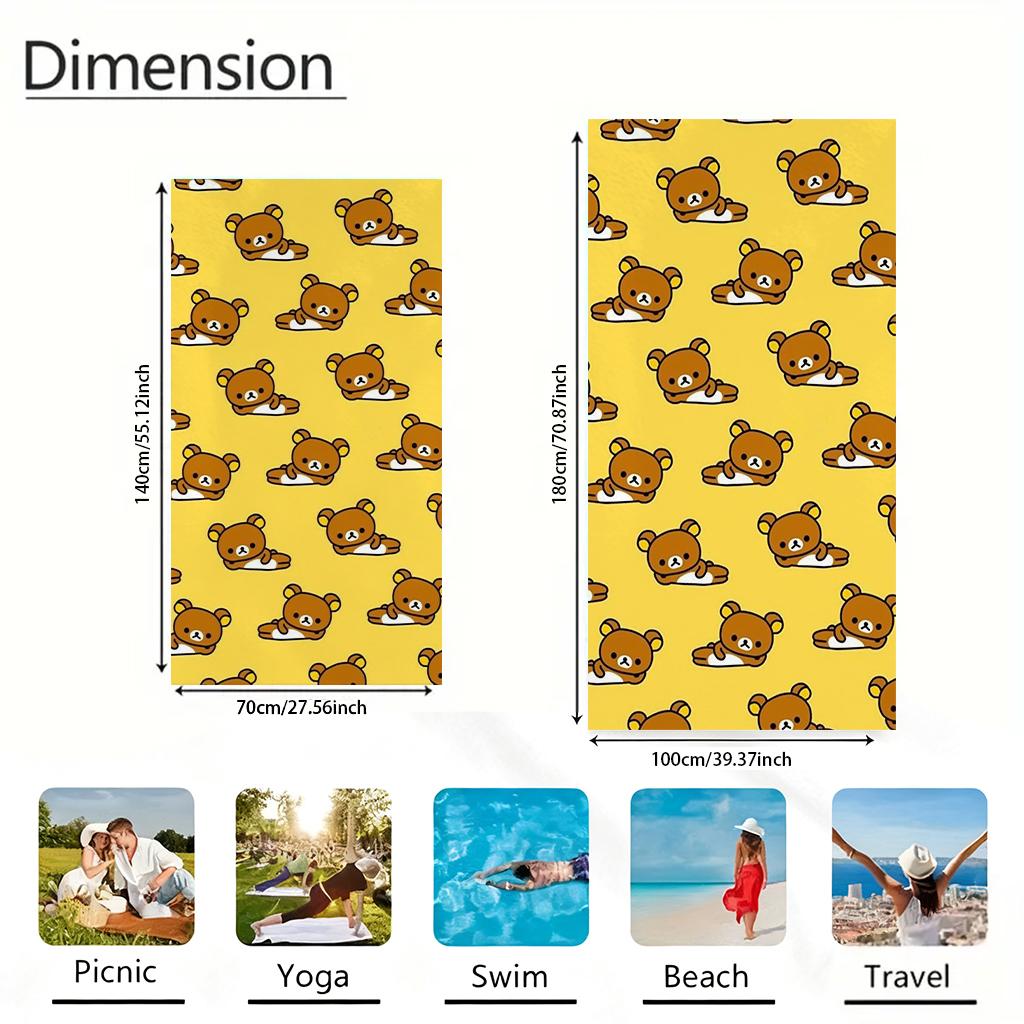 Toalla de Playa con Estampado Integral R-Rilakkuma, Linda Toalla Amarilla de Secado Rápido, para Piscina, Viajes, Camping y Uso Diario