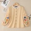 ZANZEA Women Casual Round Neck Loose Floral Print Long Sleeve Blouse