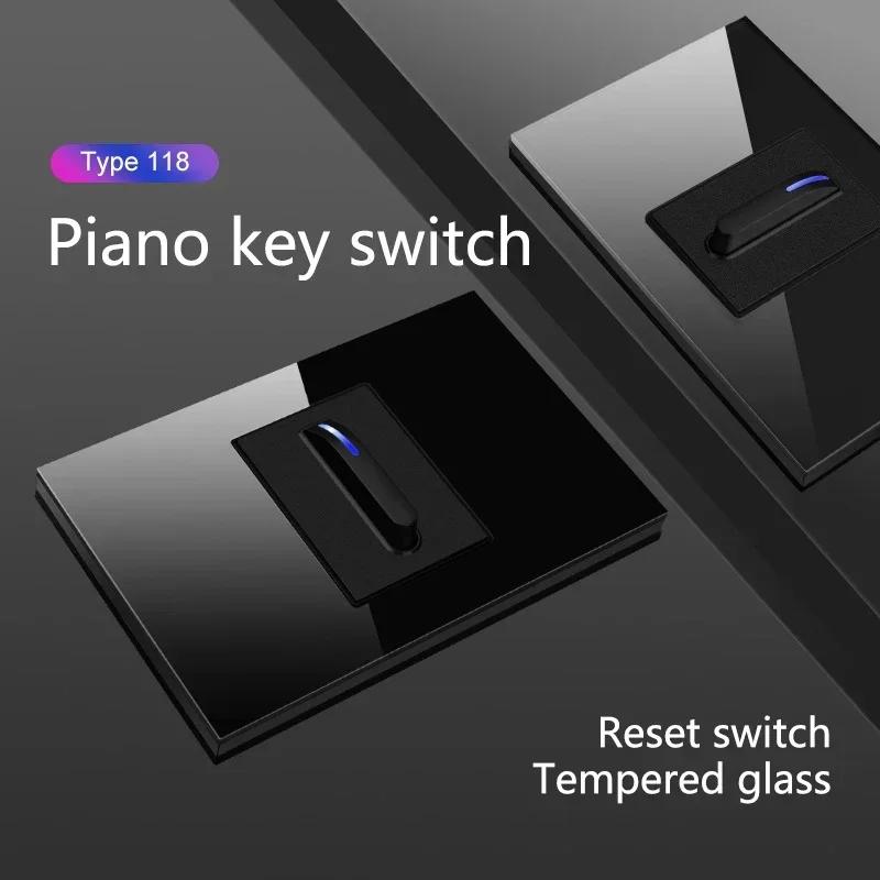 118 Type Piano Key Black Tempered Glass Fashionable Switch Socket American British European Standard Universal Socket