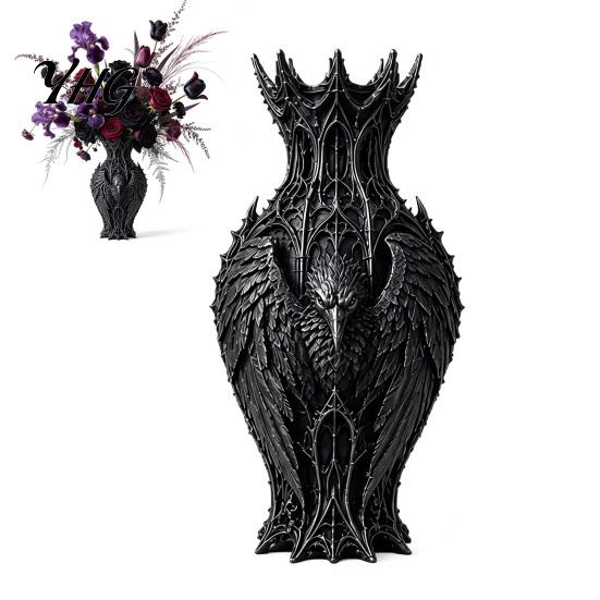 Creative Gift for Art Lovers 3D Printed Black Bird Vase, Gothic Flower Decorative Holder Compact Table Vase Dried Flowers, Retro Fantasy Ornament