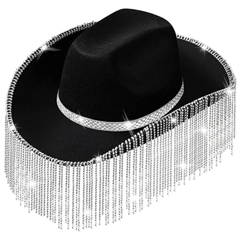 Cowgirl Hats Rave Cow Girl Hat Adult Size Rhinestones Fringe Cowboy Hat
