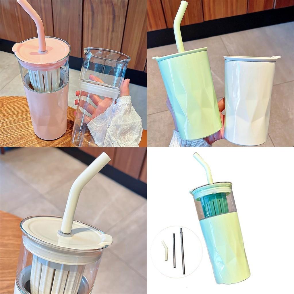 Stylish Glass Cup With Straw And Large Capacity Ideal For Students Summer And Tea Lovers