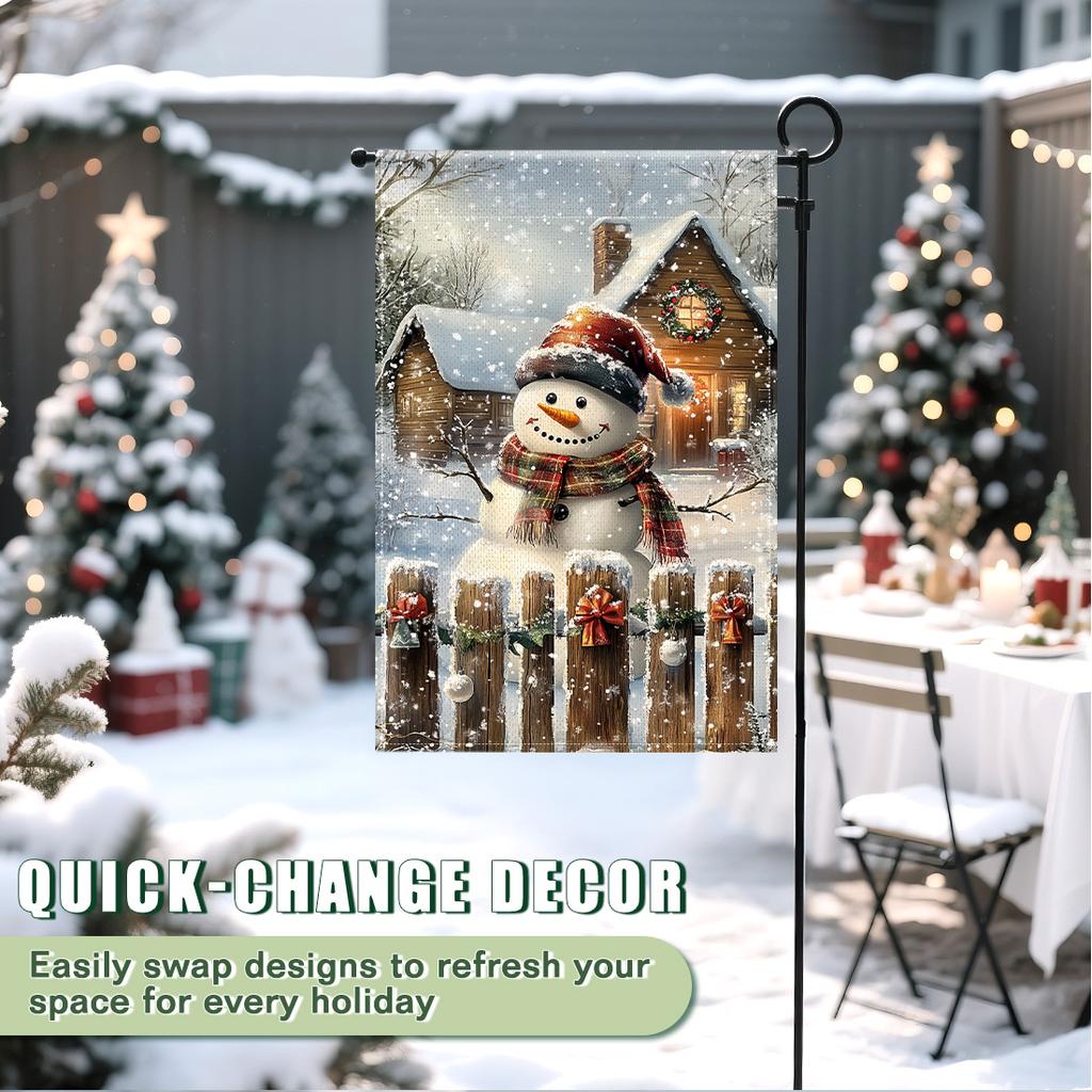 Christmas snowmanGarden Flag 12x18 Inch Double Sided for Courtyard Outdoor Welcome Flag Decoration (Excluding flagpole)