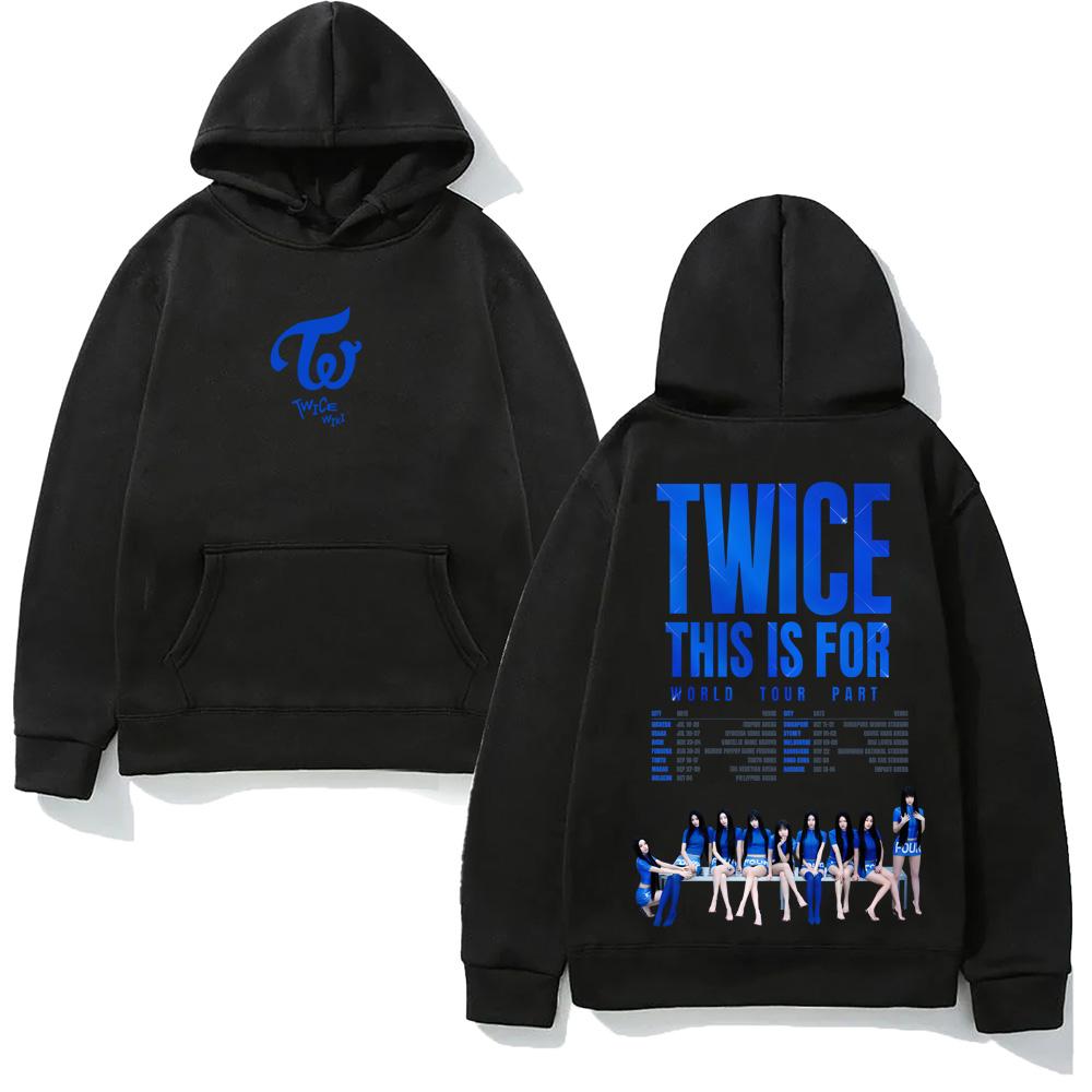 TWICE TOUR2025 Punk Hooded With Pocket Fleece Comfortable Sweatshirt Sleeve Gothic Clothes Moletom Vintage Pullovers Grunge