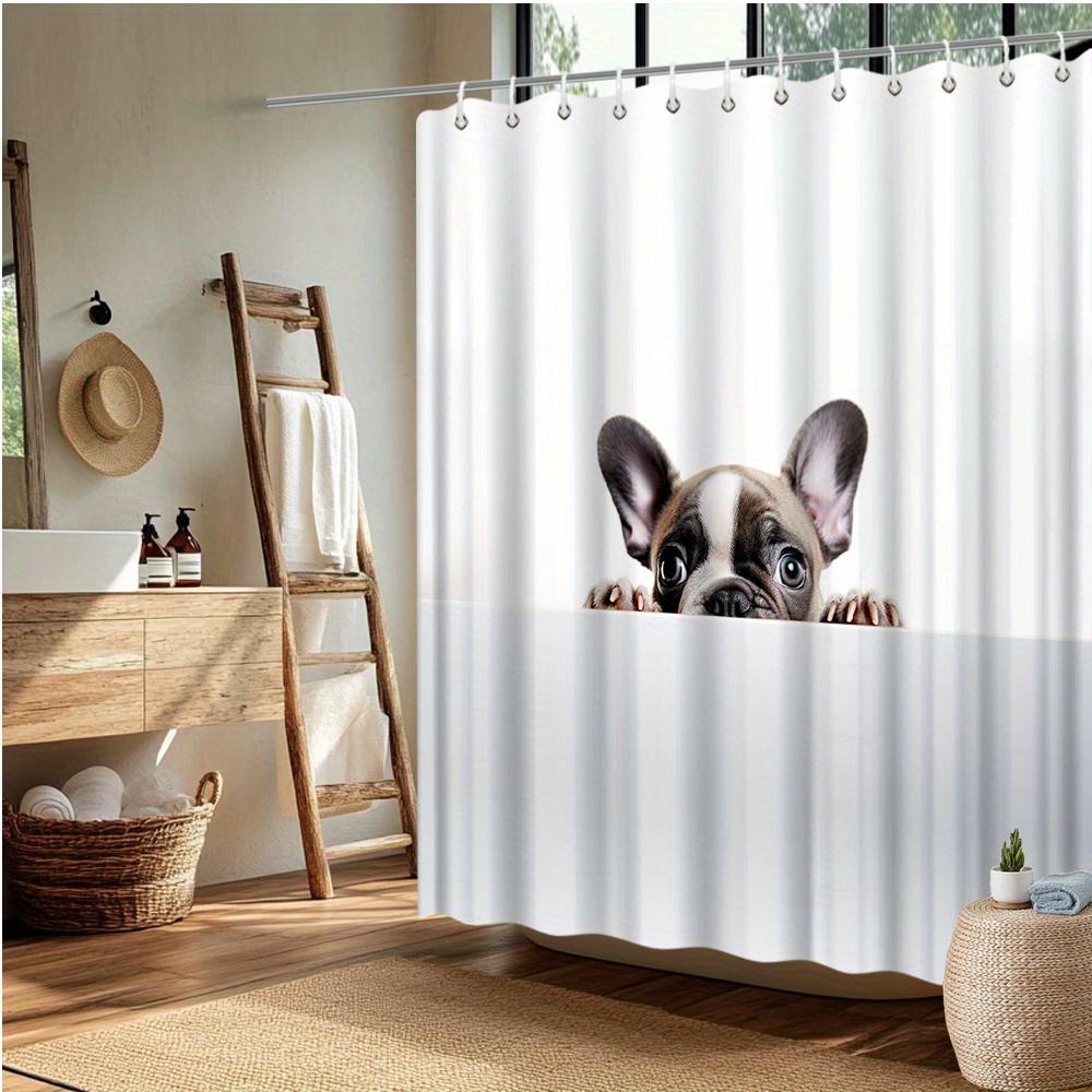 Pandara Jewelry White French Bulldog Shower Curtain - Peeks Over Surface, Fade-Resistant Polyester,Bathtub & Bathroom Decor