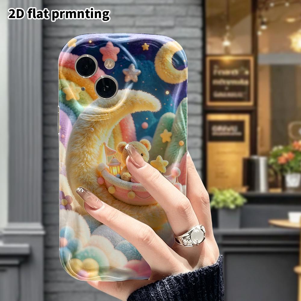 Phone Case: 2D flat, suitable for iPhone 18 17 16 15 14 13 12Pro protective case, moon little bear cradle, perfect Christmas and Halloween holiday gif