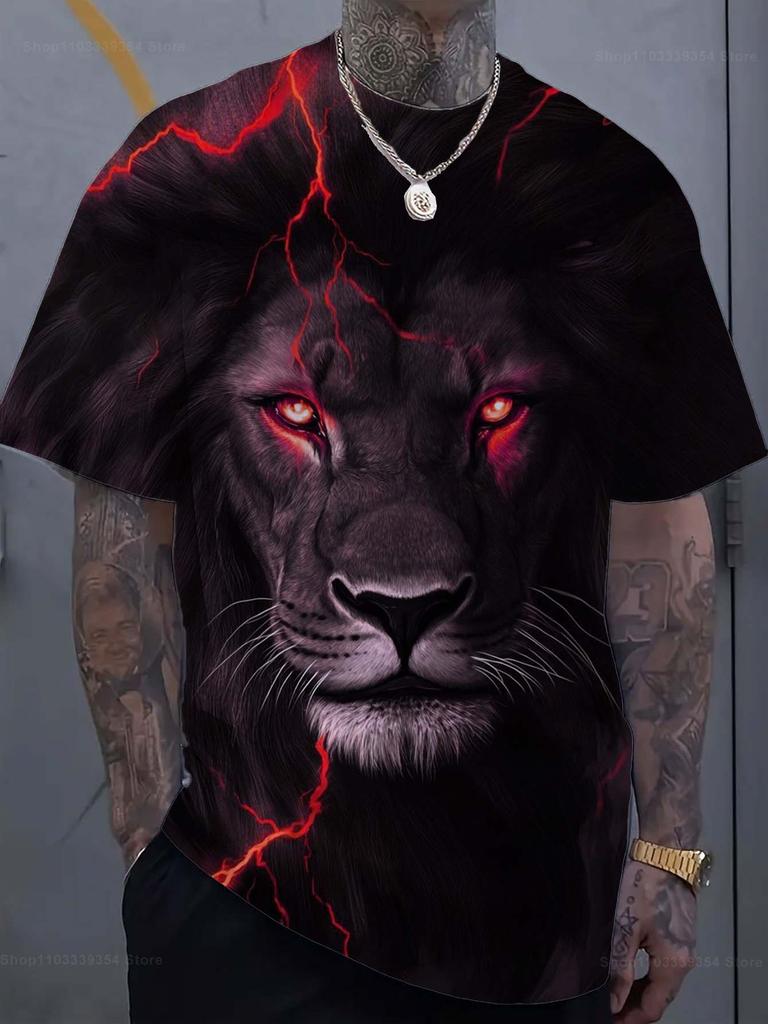 Mode Löwe 3D Gedrucktes Herren T-Shirt Lässiges schnelltrocknendes T-Shirt Tier Muster Oberteil Kurzarm Übergröße Herrenkleidung Streetwear