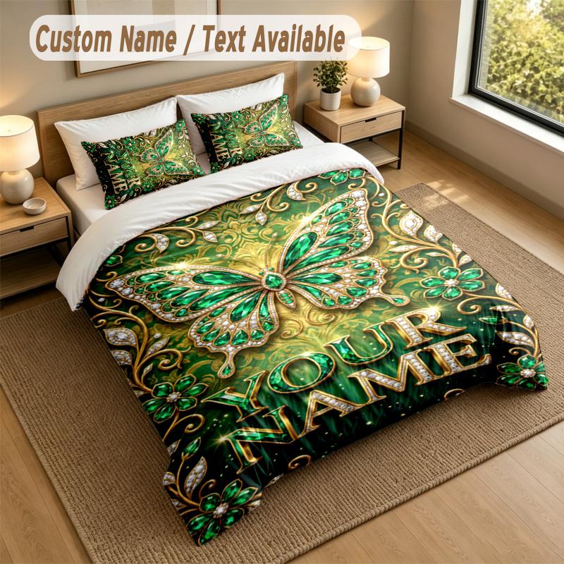Butterfly Theme Personalized 3Pcs Bedding Set Custom Text & Name 1 Sheet 2 Pillowcases Household Bedding 1pc
