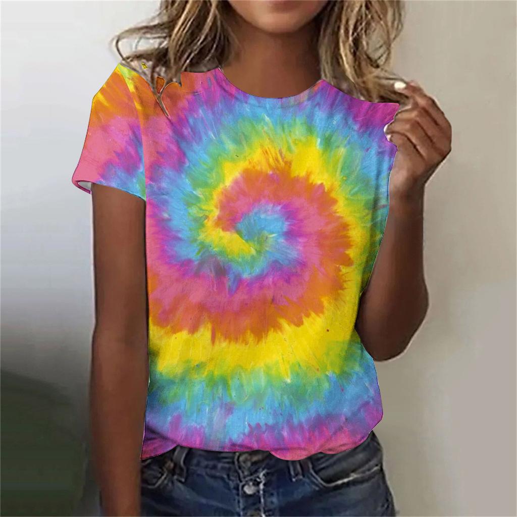 Summer Round Neck 3D Print Top Fashionable Casual Colorful Short Sleeved Women's T-shirts