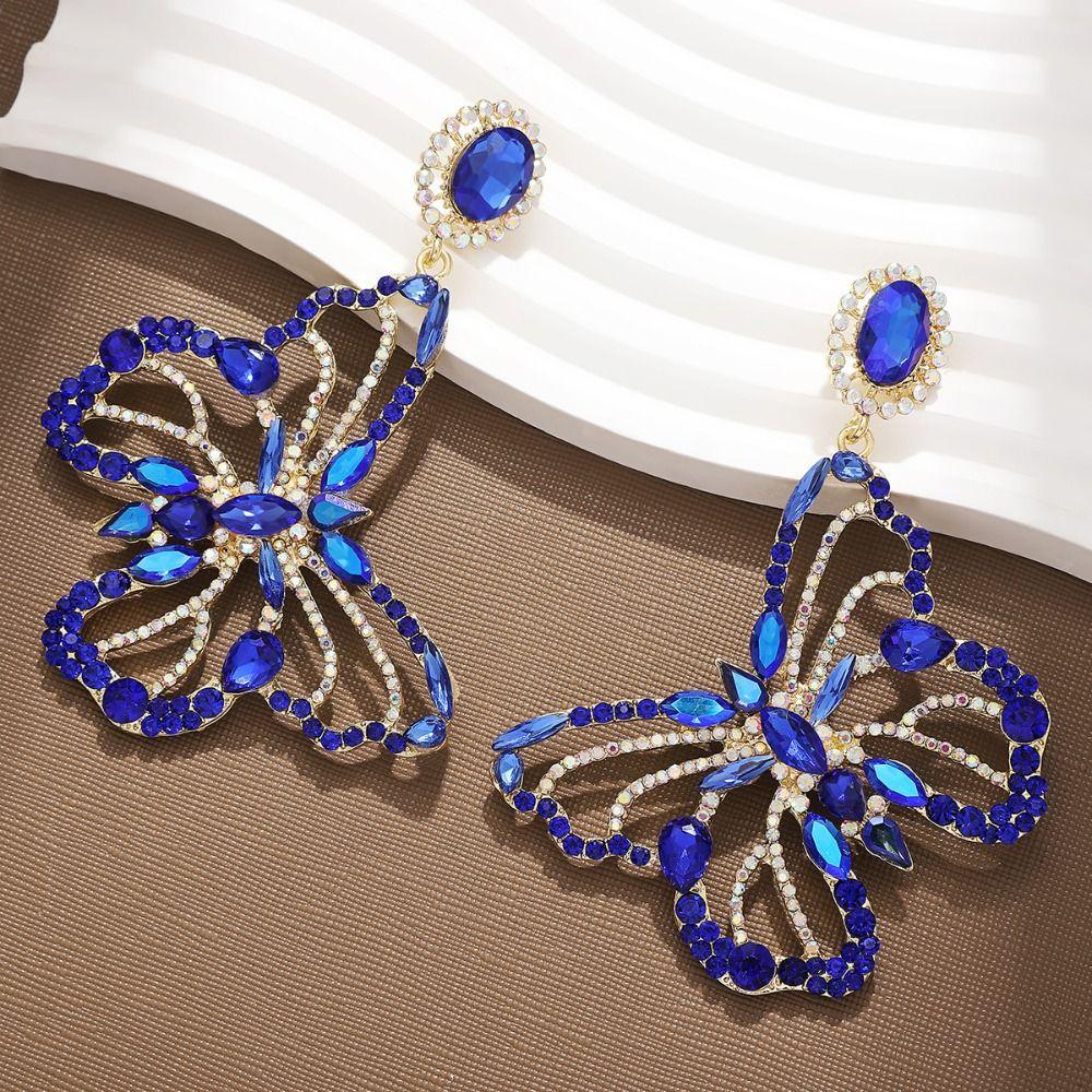 Shining  Earrings Colorful Crystal Jewelry Bridal Butterfly Rhinestone Earrings  Women
