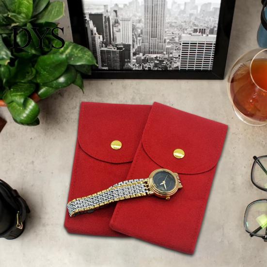 Bracelet Storage Bag Watch Anti-wear Anti-scratch Shock-proof Press Button Short Velvet Necklace Snap Design Portable Jewelry Packing Pouch Daily Use