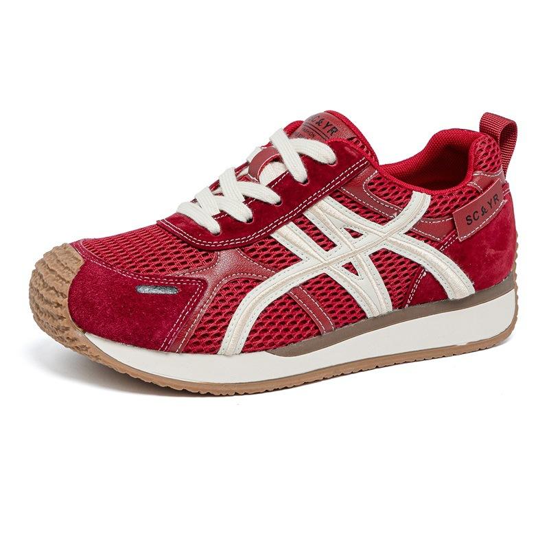 Leather German training shoes 2025 autumn new red inner height increase ugly cute shoes casual versatile comfortable Forrest Gump shoes women's shoes