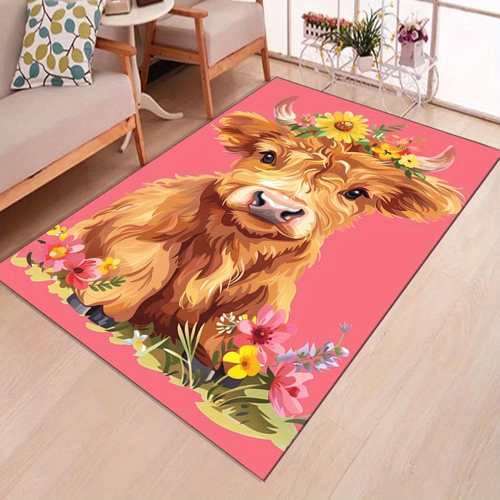 1pc Creative Cattle Printed Area Rug - Durable Household Decorative Carpet - Christmas Theme Rug - Suitable for Bedroom, Cloakro