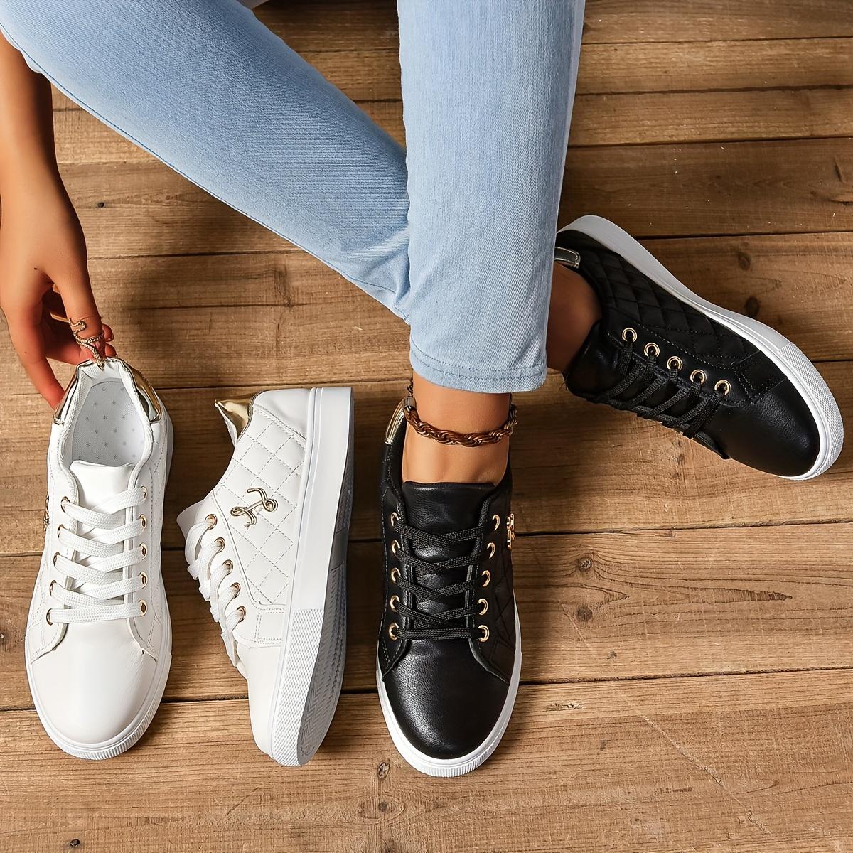 

Жіночі стьобані туфлі для ковзанів, низькі кросівки з металевим декором із пряжками, повсякденні білі кросівки для прогулянок 40 білий