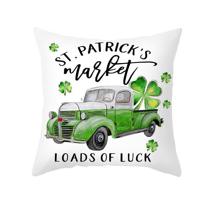 St. Patrick's Day Pillow Case Green Four-leaf Clover National Day Peach Skin Print Pillow Gift