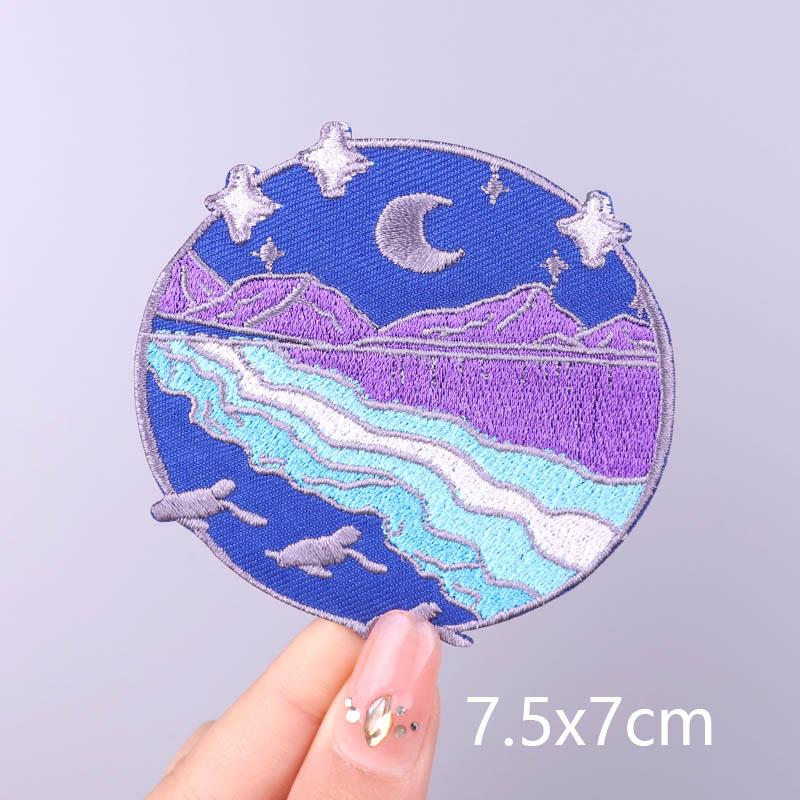 Wilderness Patch Mountain Patches Iron On Clothes River Embroidered Patches For Clothing Stripe Stickers On Clothes Hook Loop