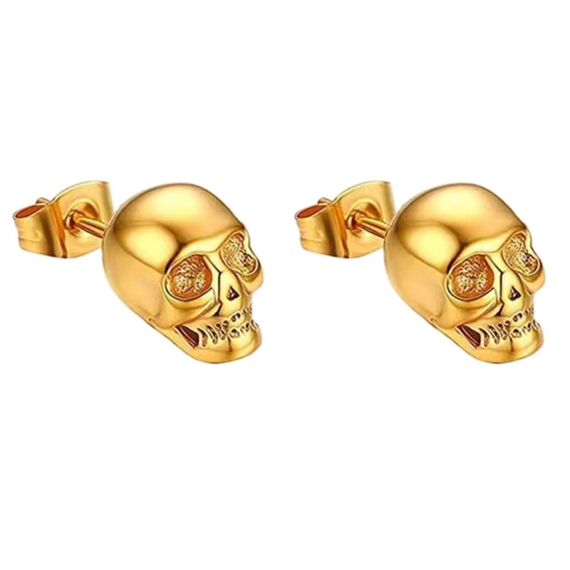 Skull Studs Pair, Vintage Gothic Alloy Design with Stud Back Closure for Halloween Parties and Edgy Outfit Styling