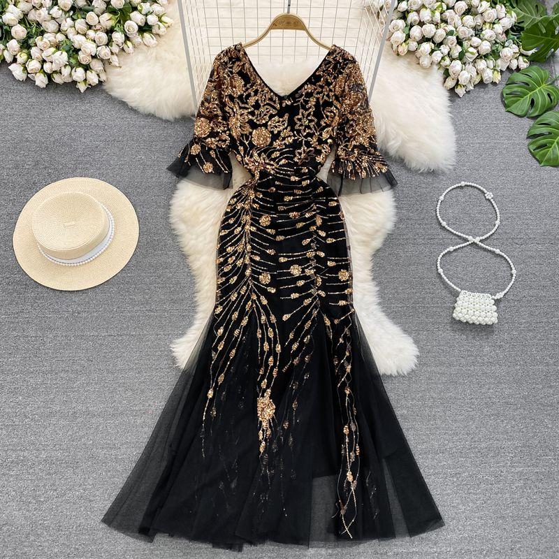 

Elegance Long Host Mesh Dress Evening Dress Black M