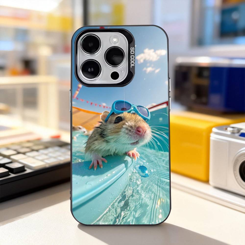Animal Pet Hamster Cute Phone Case For iPhone 17,16,15,14,13,12,11,Pro,XS,Max,Plus,Mini,SE4,E Black Matte Shockproof Cover