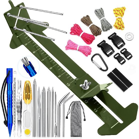 BBTO Paracord Bracelet Jig Kit with Needle Set Adjustable Length Paracord Jig Bracelet Maker Knotter Tools Army Green FID Set Stainless Steel