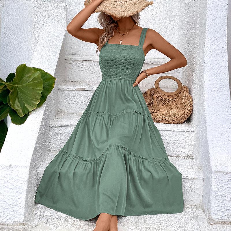 Amazon Foreign Trade Splicing Skirt Summer Cross-border Women's Clothing Europe and the United States Popular To Win Suspender Sleeveless Dress