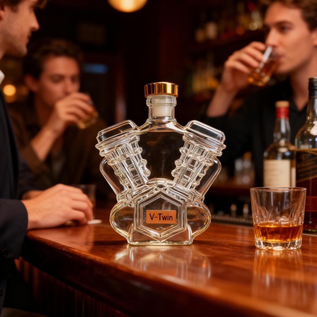 Creative Glass Whiskey Bottle Home Wine Decanter Decorative Motorcycle Engine Shape Alcohol Container for Dining Room office
