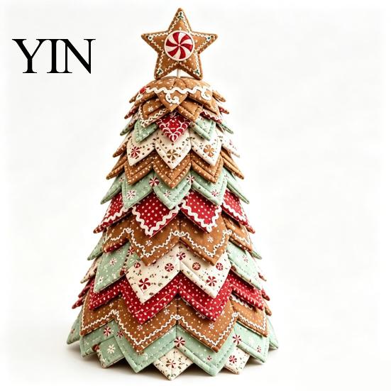 Christmas Garden Ornaments DIY Quilted Tree Kit, Handmade Fabric Tabletop Decoration, Home Holiday Ornament Collection Festive Craft Project