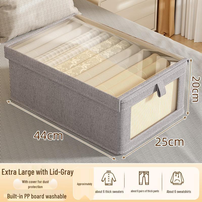Visible Fabric Clothes Storage Box with Lid for Wardrobe and Pants Organization