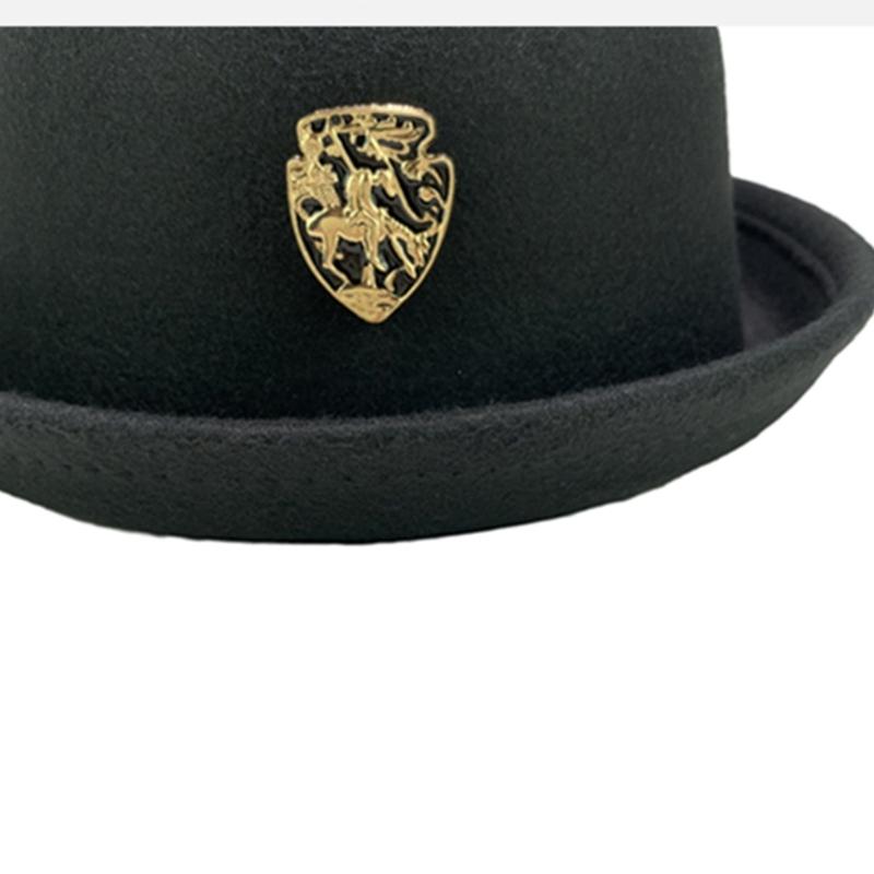 Cappello di Lana Fatto a Mano Elegante Cappello a Bombetta Decorato con Spilla per Donna Festa Uniforme Scolastica Britannica Cappello di Lana alla Moda da Donna