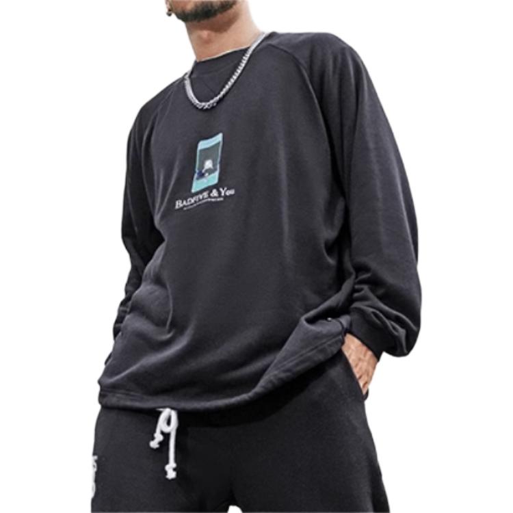 Li Ning Loose Fit Round Neck Letter And Number Print Long Sleeve Sweatshirt Unisex sweatshirt Black AWDTC87-4